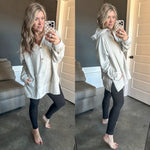 Cozy Oversized Button Front Hooded Pullover In Light Heathered Grey - Maple Row Boutique 