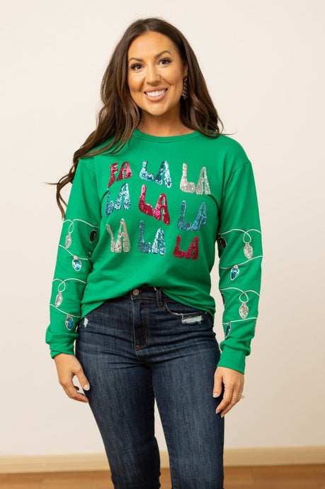 Fa La La Sequins Green Sweater - Maple Row Boutique