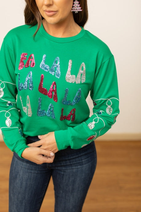Fa La La Sequins Green Sweater - Maple Row Boutique