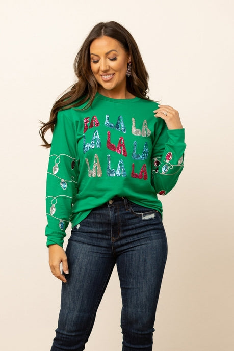 Fa La La Sequins Green Sweater - Maple Row Boutique