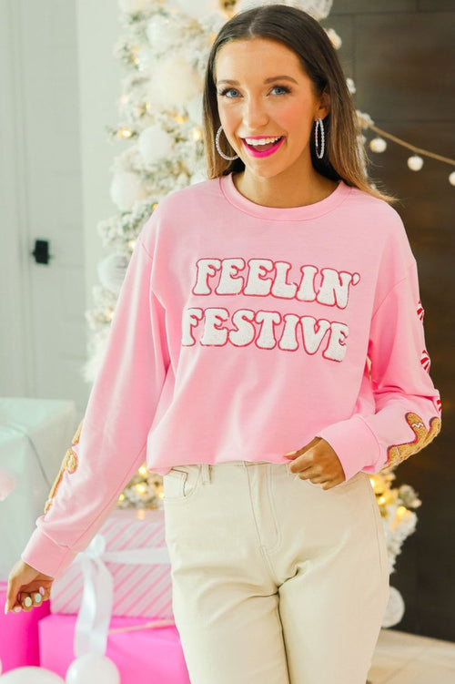 Feelin Festive Pink Sweater - Maple Row Boutique