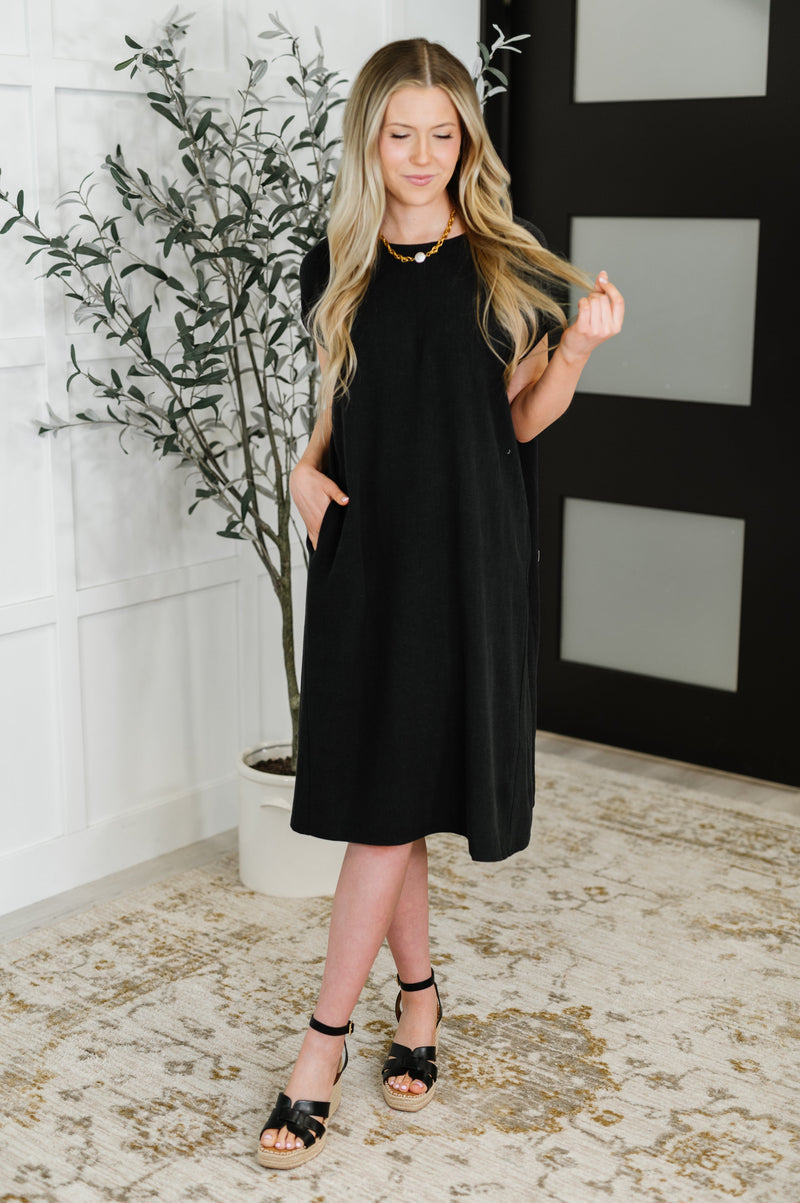 Flatter Me Later Relaxed Dress in Black - Maple Row Boutique