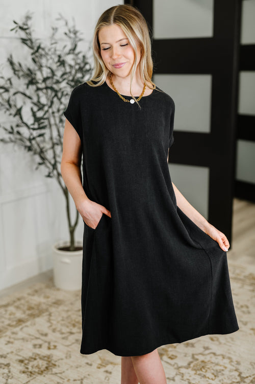 Flatter Me Later Relaxed Dress in Black - Maple Row Boutique
