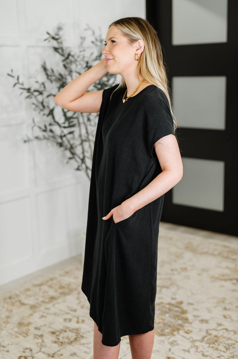 Flatter Me Later Relaxed Dress in Black - Maple Row Boutique