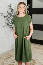 Flatter Me Later Relaxed Dress in Moss - Maple Row Boutique