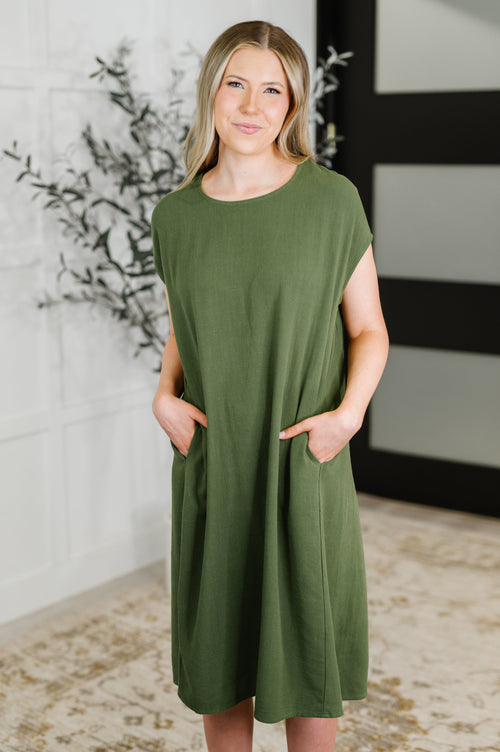 Flatter Me Later Relaxed Dress in Moss - Maple Row Boutique