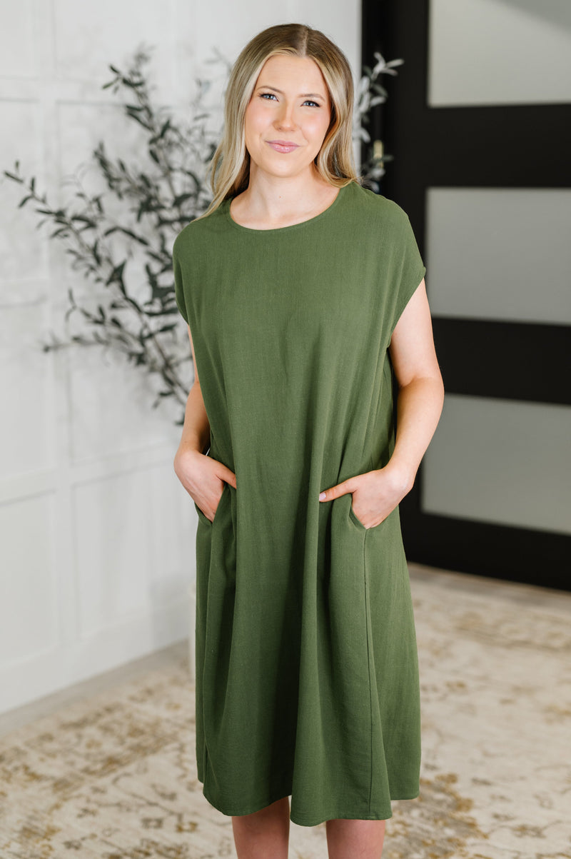 Flatter Me Later Relaxed Dress in Moss - Maple Row Boutique