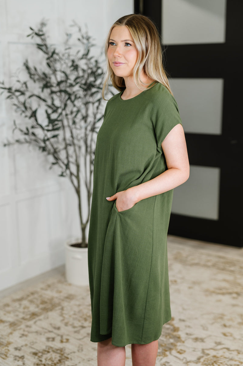 Flatter Me Later Relaxed Dress in Moss - Maple Row Boutique