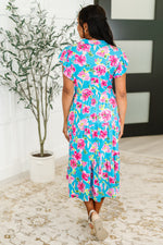 Fleurget Me Not Tiered Flutter Sleeve Dress in Aqua - Maple Row Boutique