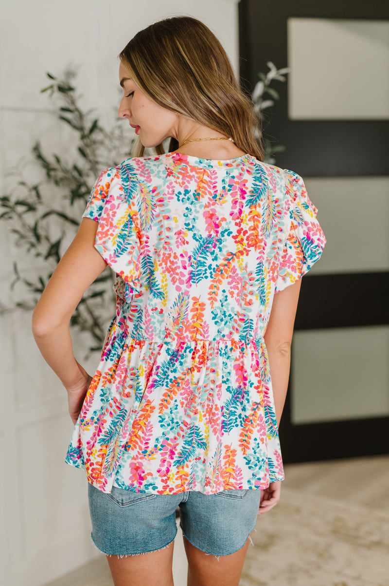 Flirt Alert Flutter Sleeve Top in Ivory - Maple Row Boutique