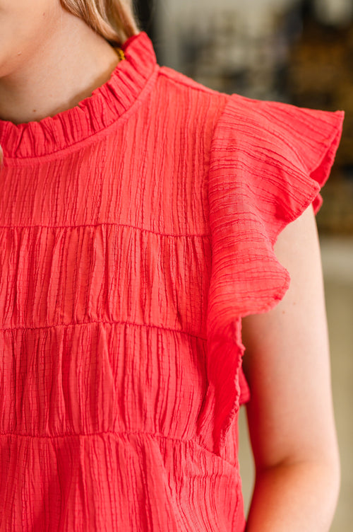 Float This Way Flutter Sleeve Blouse in Coral - Maple Row Boutique