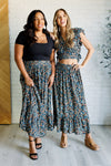 Flutter of Florals V-Neck Crop and Skirt Set - Maple Row Boutique 