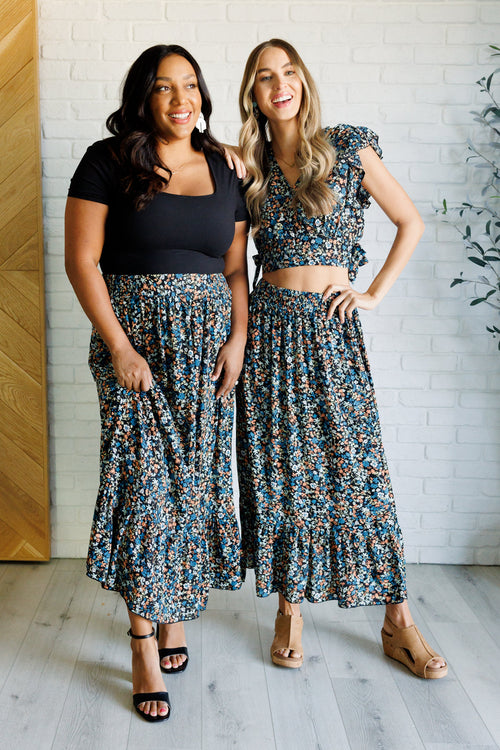 Flutter of Florals V-Neck Crop and Skirt Set - Maple Row Boutique 