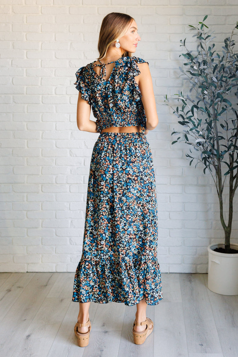 Flutter of Florals V-Neck Crop and Skirt Set - Maple Row Boutique 