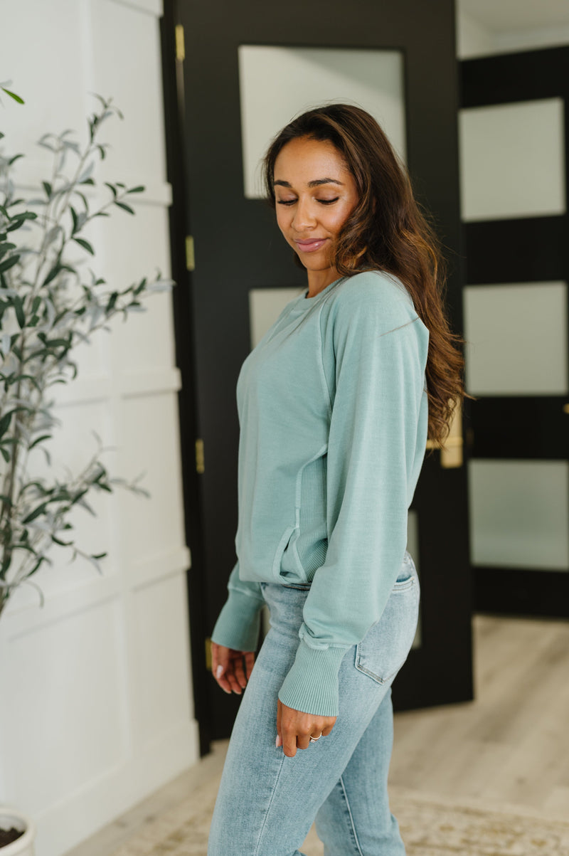 For the Experience Relaxed Pullover in Ash Blue - Maple Row Boutique