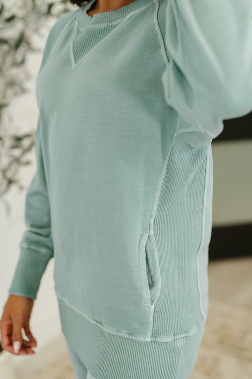 For the Experience Relaxed Pullover in Ash Blue - Maple Row Boutique