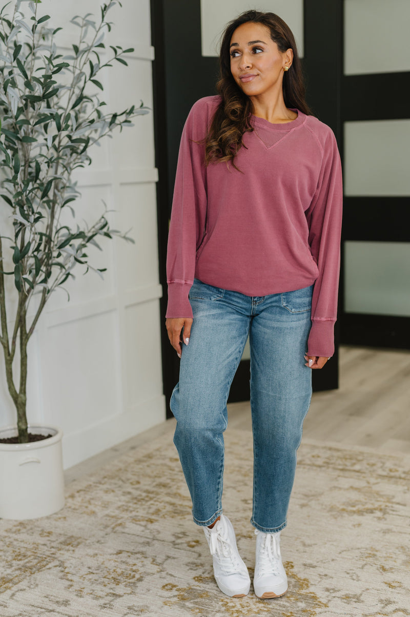 For the Experience Relaxed Pullover in Cabernet - Maple Row Boutique