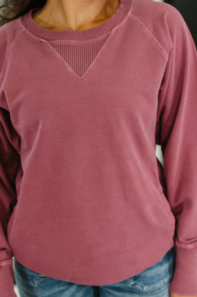 For the Experience Relaxed Pullover in Cabernet - Maple Row Boutique