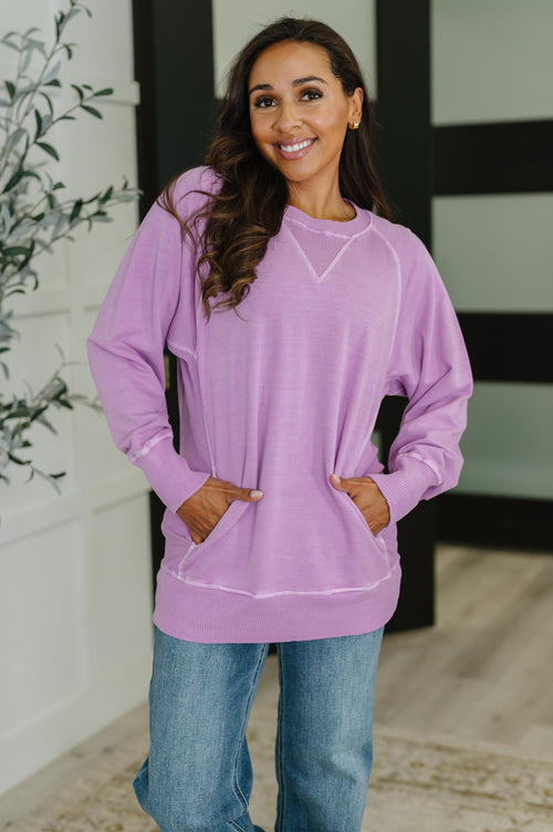 For the Experience Relaxed Pullover in Lavender - Maple Row Boutique