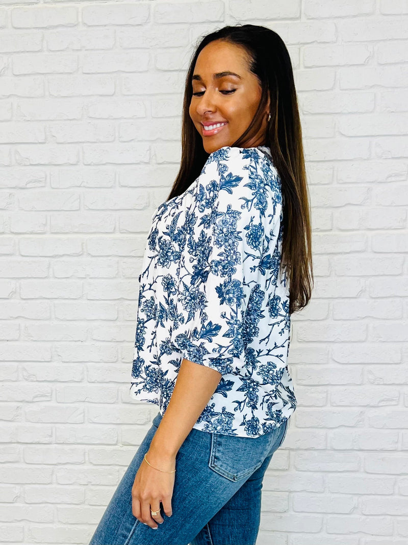 Frill Me With Sunshine in Ivory and Navy - Maple Row Boutique