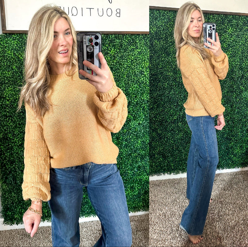 Bubbly Personality Bubble Sleeve Sweater in Wheat