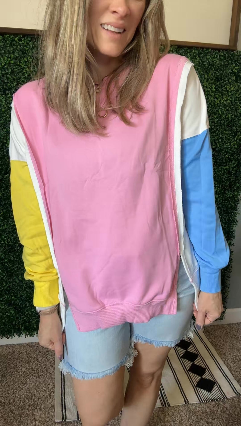 Blockbuster Color Block Pullover in Pastel - Maple Row Boutique