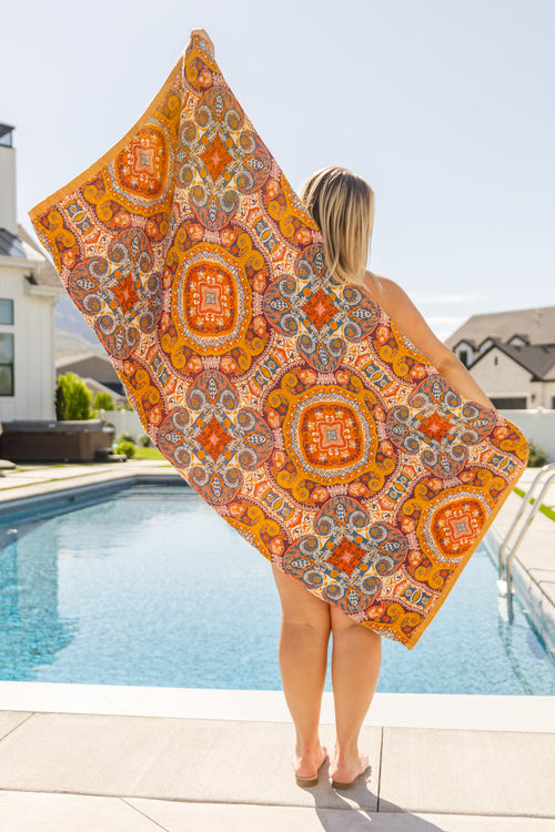 Luxury Beach Towel in Boho Medallions - Maple Row Boutique 