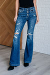 Gabriella Mid Rise Distressed Button Fly Flare - Maple Row Boutique 
