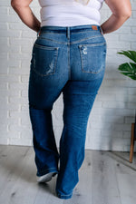 Gabriella Mid Rise Distressed Button Fly Flare - Maple Row Boutique 