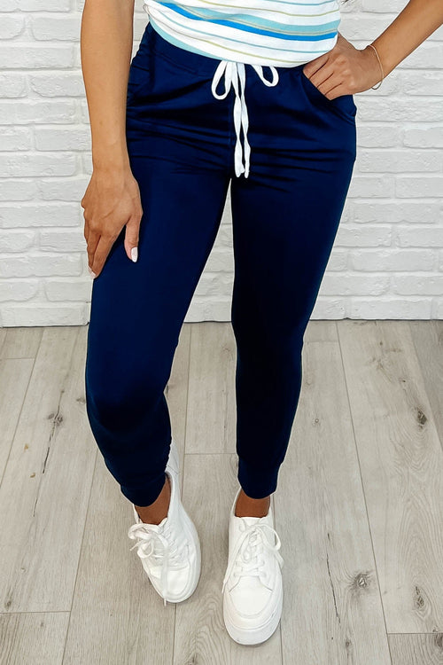 Giving the Run Around Joggers in Navy - Maple Row Boutique