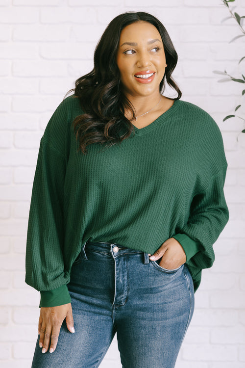 Good Things Are Coming V-Neck Top in Green - Maple Row Boutique