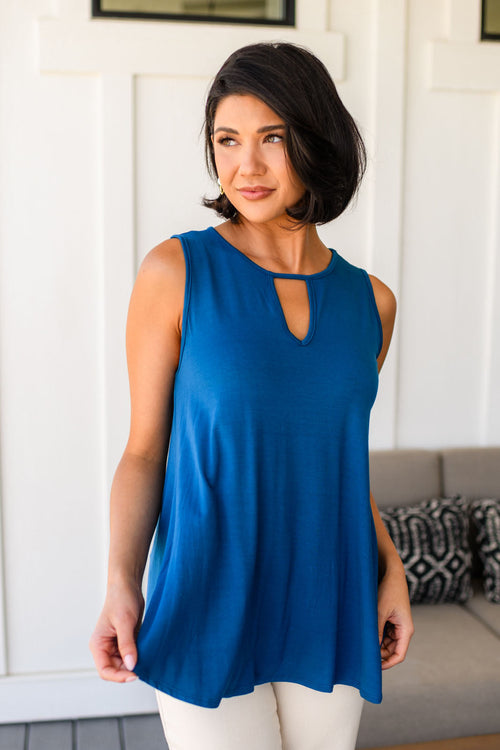 Greater than Great Keyhole Detail Tank in Teal - Maple Row Boutique