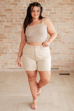 Greta High Rise Garment Dyed Shorts in Bone - Maple Row Boutique
