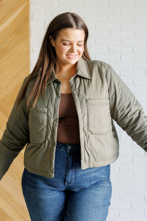 Hear Me Out Lightweight Puffer Jacket in Olive - Maple Row Boutique