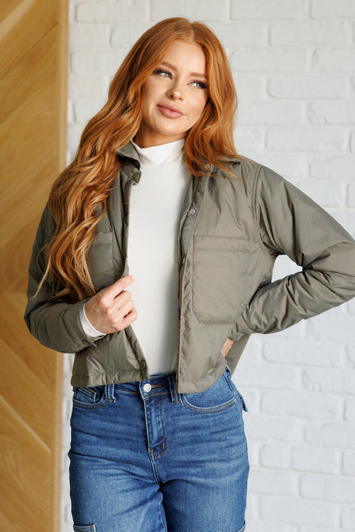 Hear Me Out Lightweight Puffer Jacket in Olive - Maple Row Boutique
