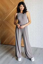 Hilary Wide Leg Jumpsuit in Grey - Maple Row Boutique 