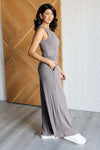 Hilary Wide Leg Jumpsuit in Grey - Maple Row Boutique 