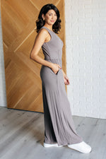 Hilary Wide Leg Jumpsuit in Grey - Maple Row Boutique 