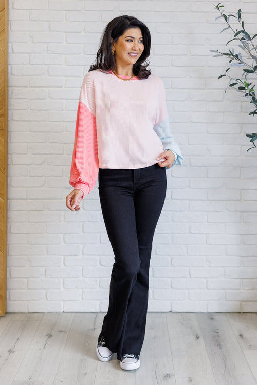 Hit Me With Your Best Shot Colorblock Top in Light Pink - Maple Row Boutique