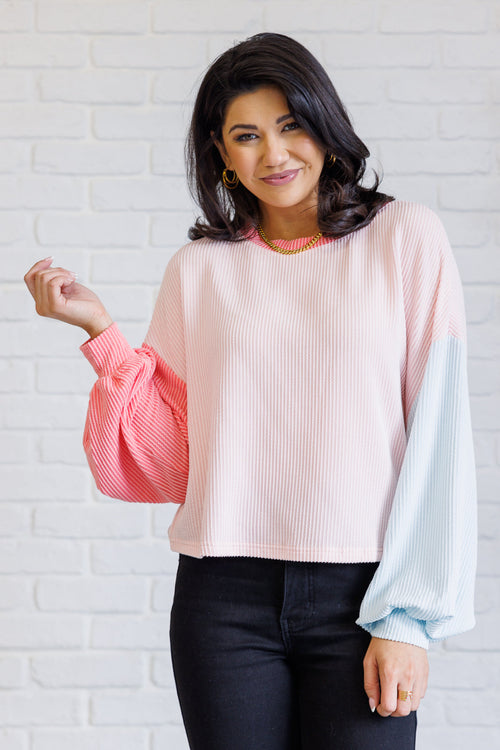 Hit Me With Your Best Shot Colorblock Top in Light Pink - Maple Row Boutique