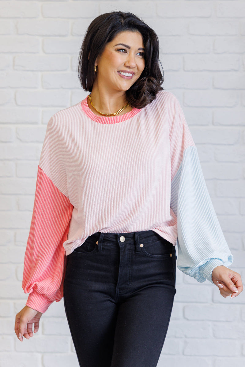 Hit Me With Your Best Shot Colorblock Top in Light Pink - Maple Row Boutique