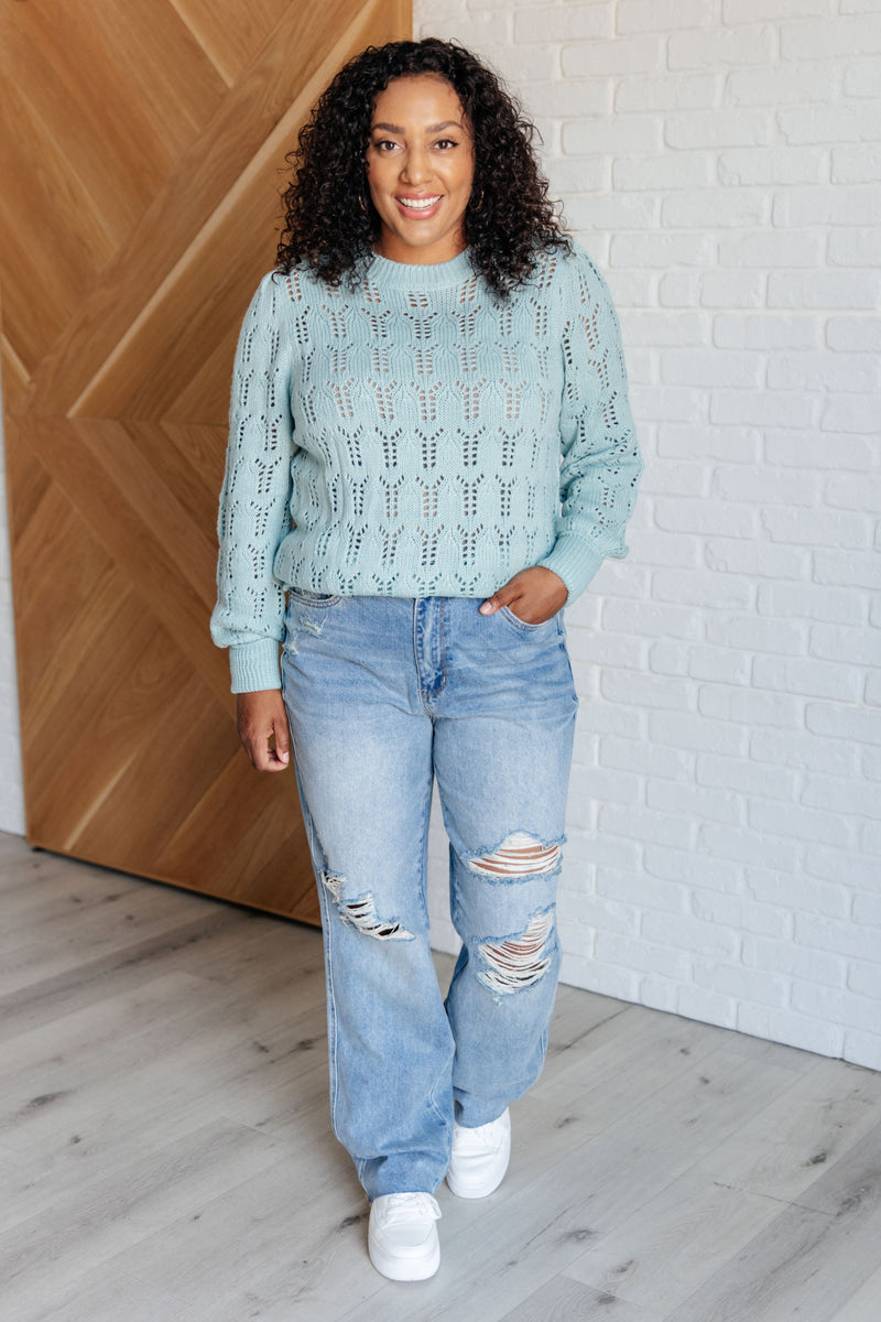 Hole In One Sheer Pointelle Knit Sweater - Maple Row Boutique 
