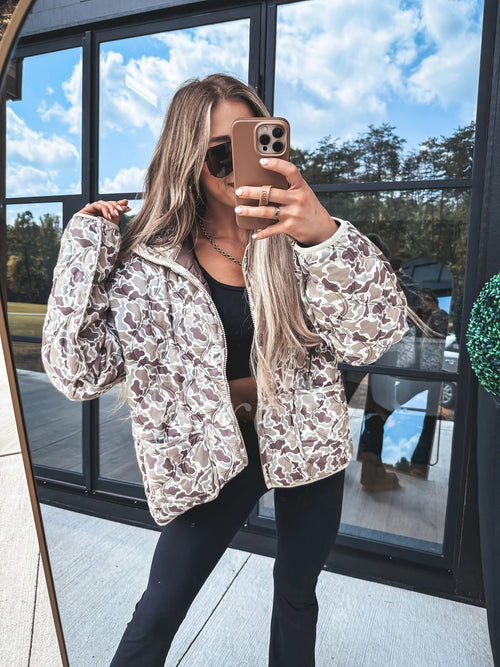 PREORDER Cozy Cloud Jacket in Duck Camo - Maple Row Boutique