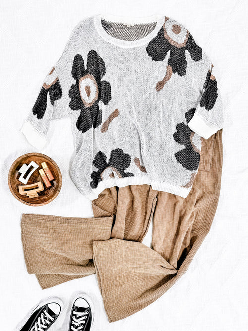 Natural Florals Sweater Knit Top - Maple Row Boutique 
