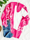 Open Front Knit Cardigan With Pockets In Hot Pink Florals - Maple Row Boutique 
