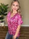 V Neck Blouse In Magenta & White Florals - Maple Row Boutique 