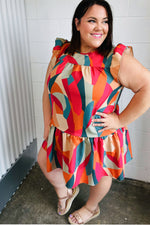 Magenta & Taupe Geometric Yoke Woven Dress - Maple Row Boutique 