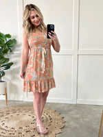 Swiss Dot Dress In Peach Paisley - Maple Row Boutique 