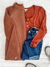 Button Front Long Sleeve Knit Henley In Pumpkin Spice - Maple Row Boutique 