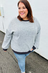 Break Free Grey Banded Two Tone Jacquard Knit Top - Maple Row Boutique 